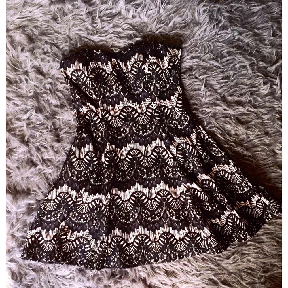 Strapless Black and Cream Dress